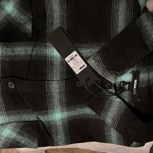 Deep ocean flannel long sleeve woven top